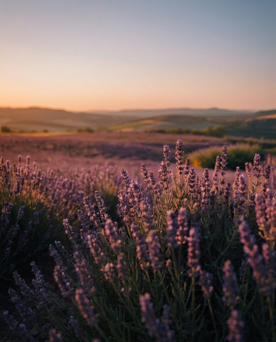 Pradera de lavanda al atardecer